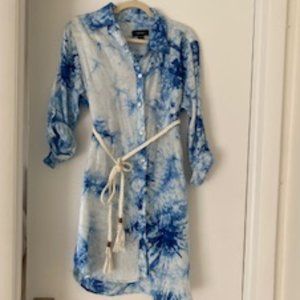 karen kane 100% linen button down mini shirt dress